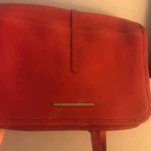 Red leather handbag